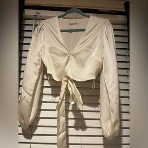 Abercrombie & Fitch Cream Tie-Front Blouse